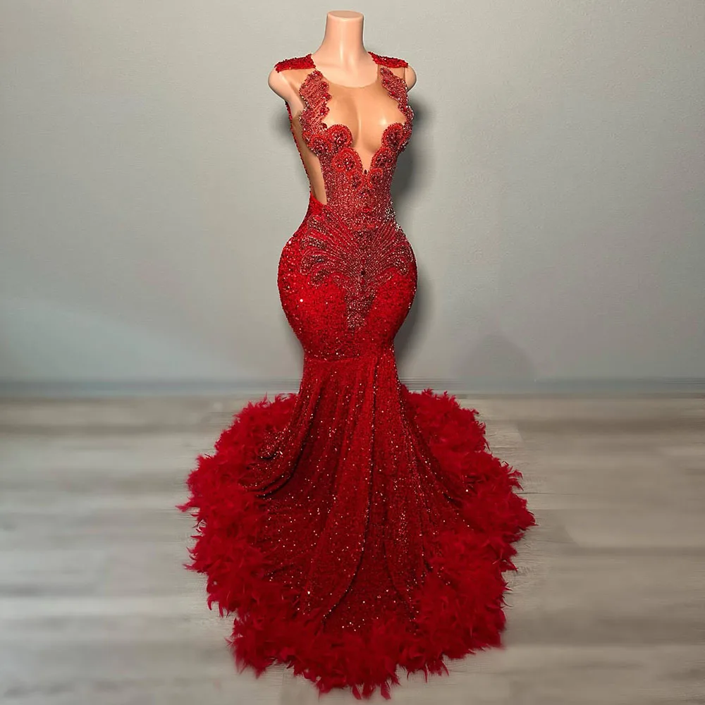

Real Image Prom Dresses 2025 Luxury Rhinestone Red Mermaid Party Gowns Vestidos De Noche Velvet Evening Dress Customized