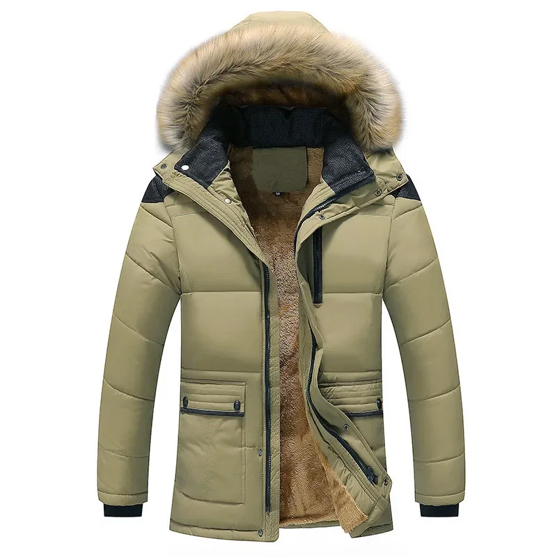 Men Hooded Fur Collar Parkas New Winter Man Fleece Warm Casual Long Down Jackets Quality Male Outdoors Winter Coats Size 6XL