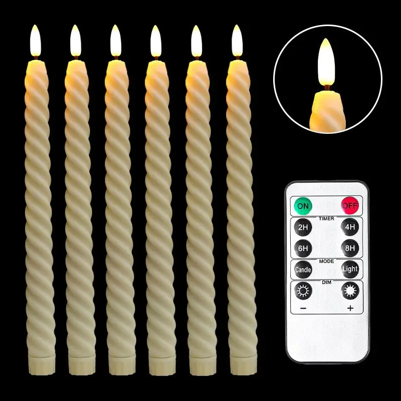 Spiral Flameless Led Taper Candle Remote control w/Timer Church CandleSticks Twisted Home Christmas Battery Operate stick Candle