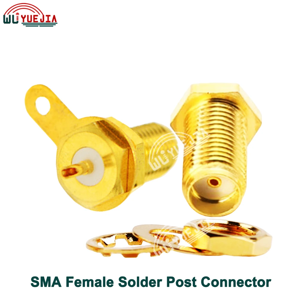 10Pcs/Lot SMA Female Jack Straight Panel Mount with Nut Bulkhead Handle Solder Post RF Connector Gold plated Brass