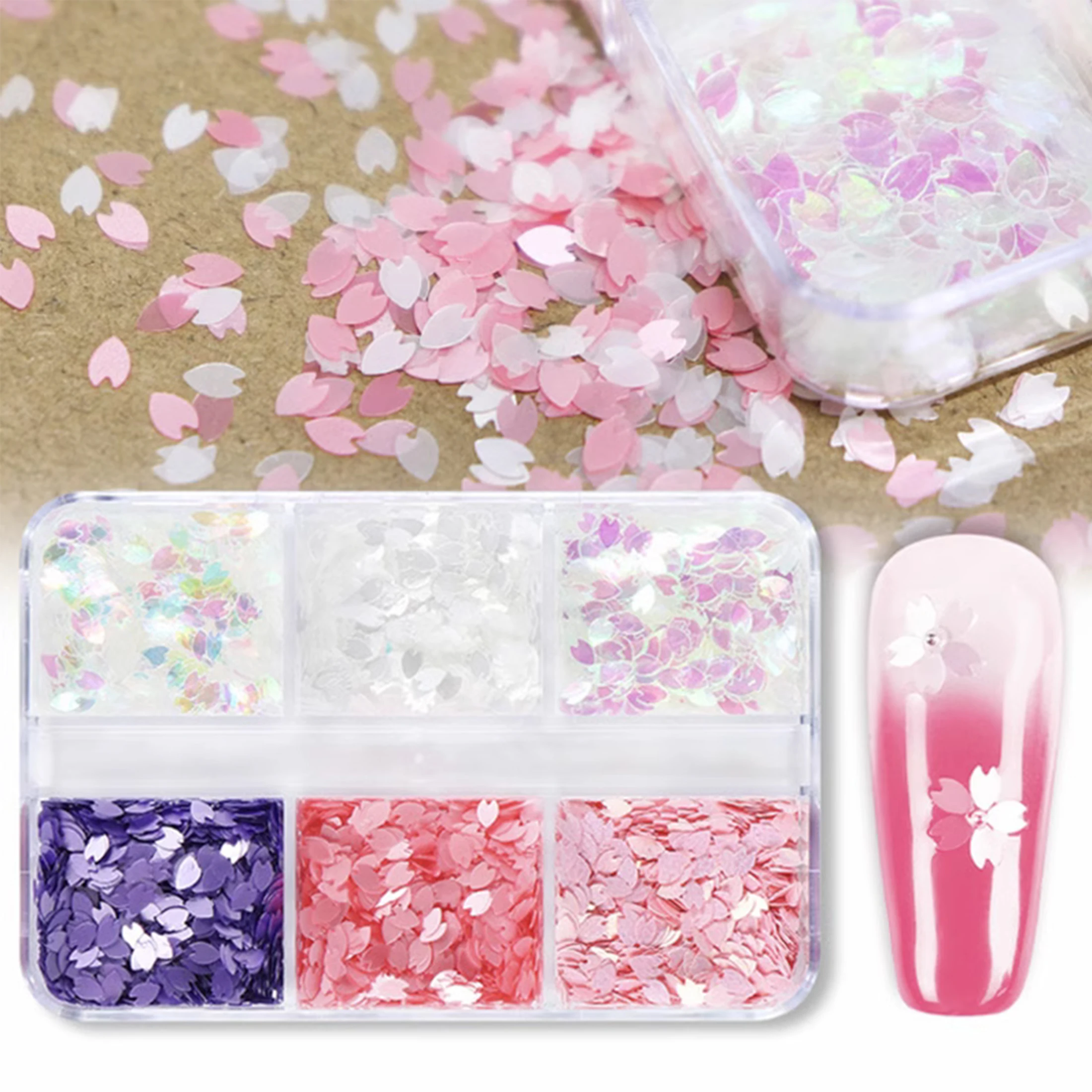 RS 1 caja de lentejuelas con purpurina para uñas de flor de cerezo, lentejuelas holográficas de flores coloridas, decoraciones en escamas para decoración de uñas para regalo de Navidad