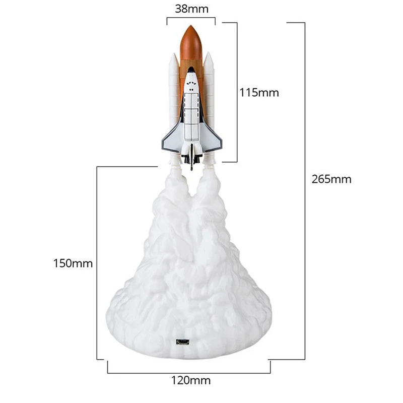 3D Print Space Shuttle LED Night Lamp Bedside Desk Lamp 800 mAh USB Rechargeable Rocket Light Christmas Kids Gift for Room Decor