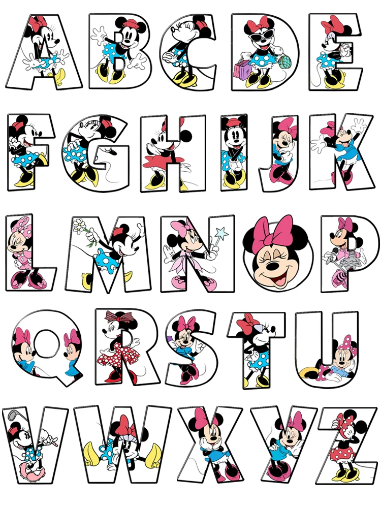 Minnie Mouse ABCD... Small letters Clothing patches thermo-stickers for children stripes appliques