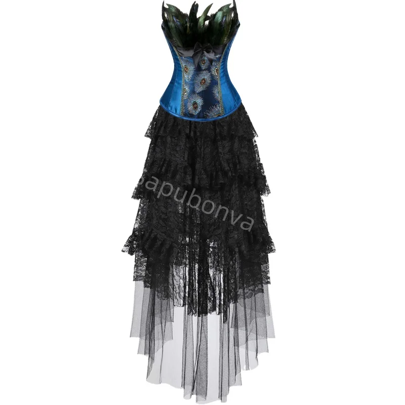 

Corset Dress Costume long skirt Set With Bustier Costume Partyfeather Burlesque Ladies Outfit Plus Size Gothic Halloween