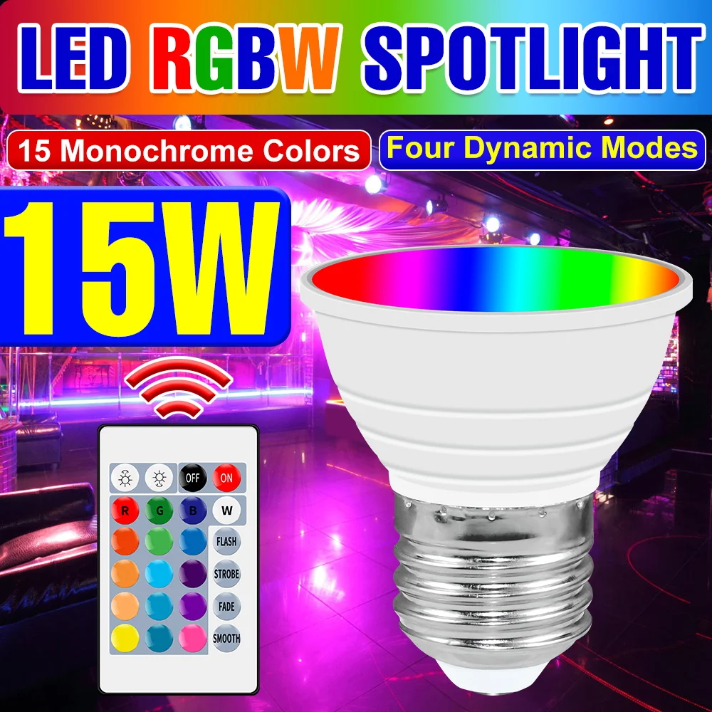 15W RGB Bulb E27 Spot Light GU10 Ceiling Lamp MR16 Chandelier Bulbs E14 Smart IR Remote Controller Dimmable For Home Party Decor
