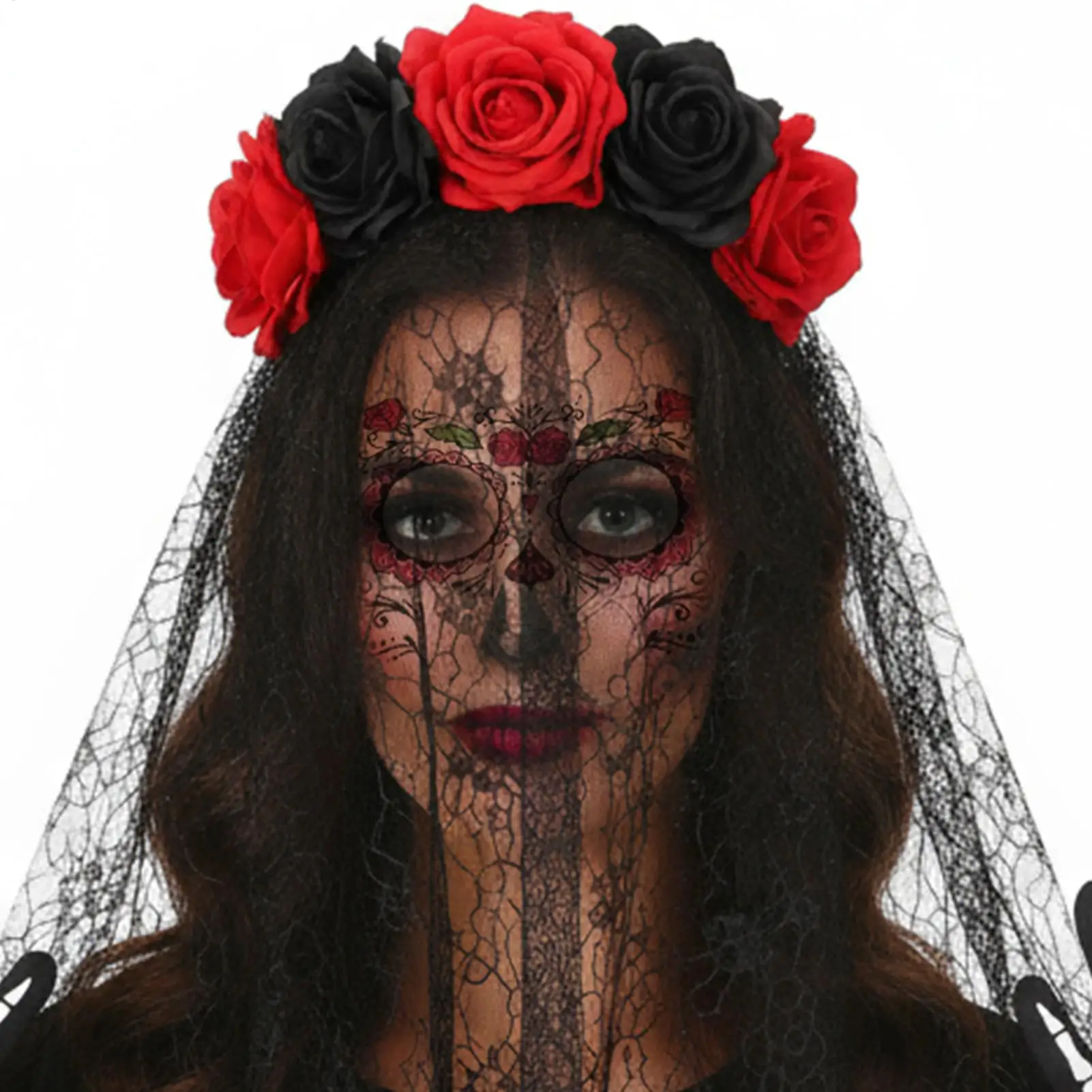 

Костюм Day Of The Dead, комплект одежды для макияжа лица, комплект кружевных перчаток Day Of The Dead для женщин и взрослых, лицо невесты, Хэллоуин, косплей