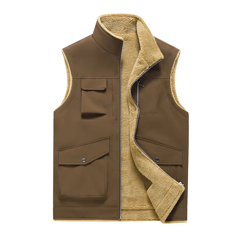 

Baggy Waistcoat Men's Fleece Vest Tooling Vests Thickened Sleeveless Coats Overcoat Sports Tank Tops Outer Wear PLUS Size