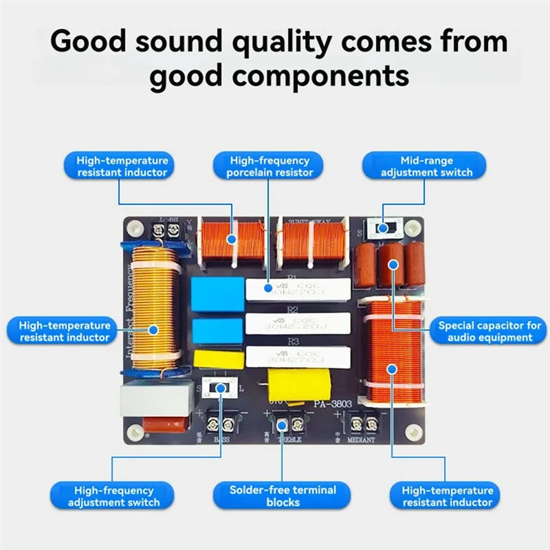 ABMF-High Power 3 Way 800W Multi Speaker System High-Medium-Low 3 Way Frequency Converter Conversion Adjustable Divider PA-3803