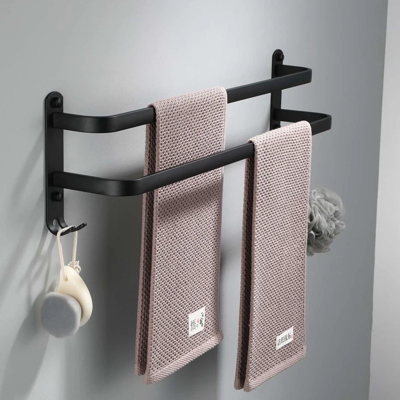 رف مناشف معلق من الألومنيوم أسود للمساحات ، عمود تعليق للمرحاض ، 3 طبقات بدون تثقيب