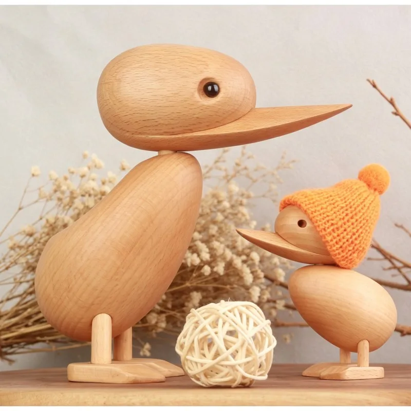 Nordic Solid Wood Duck Sculpture Ornaments Living Room Entrance Desktop Study Tabletop Animal Furnishings Crafts Birthday Gifts