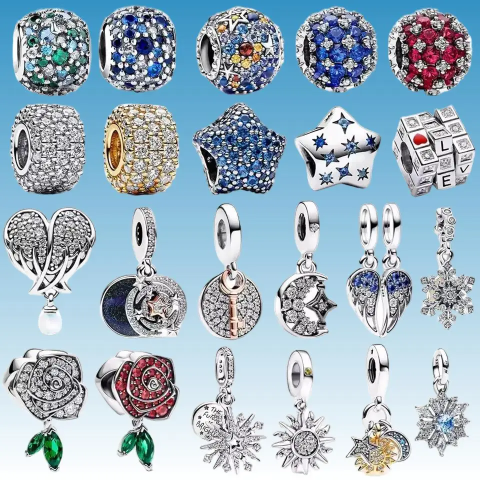 

Authentic 925 Sterling Silver Charm Sparkling Star Moon & Sun Pendant Fit Original Bracelets DIY Women Bangles Jewelry Gift