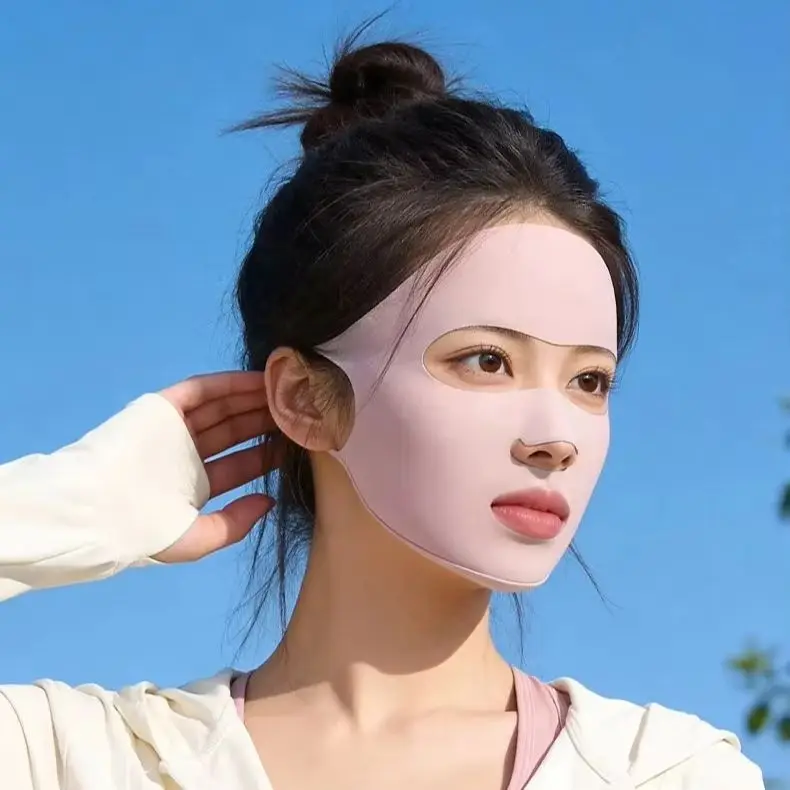 Full-Face Sun Protection Mask for Women Running Cycling UV Protection Ice-Silk Breathable Neckline with Open Nose Mouth Face-Kin
