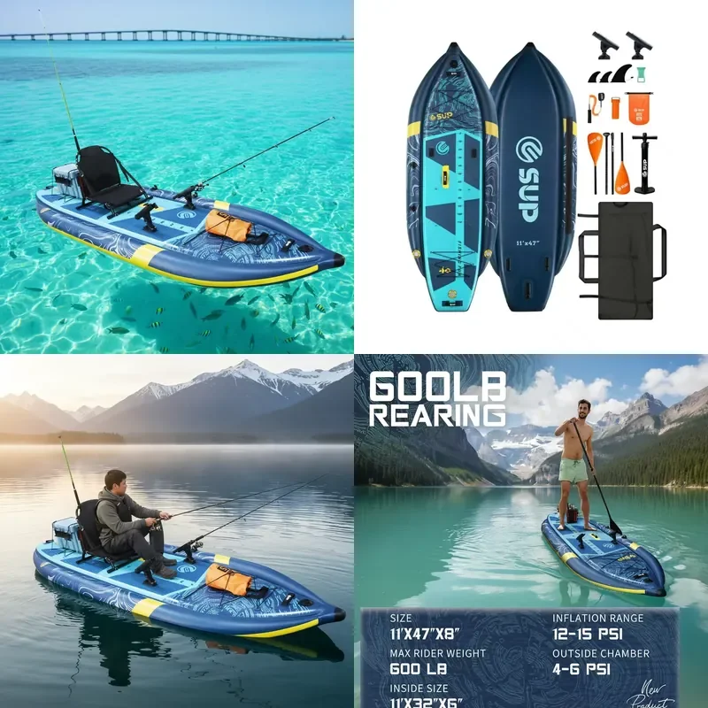 Custom Logos Inflatable Fishing Kayak with Two Rod Holder Three Air Chamber CE Certificate Paddleboard Waterplay Surfing
