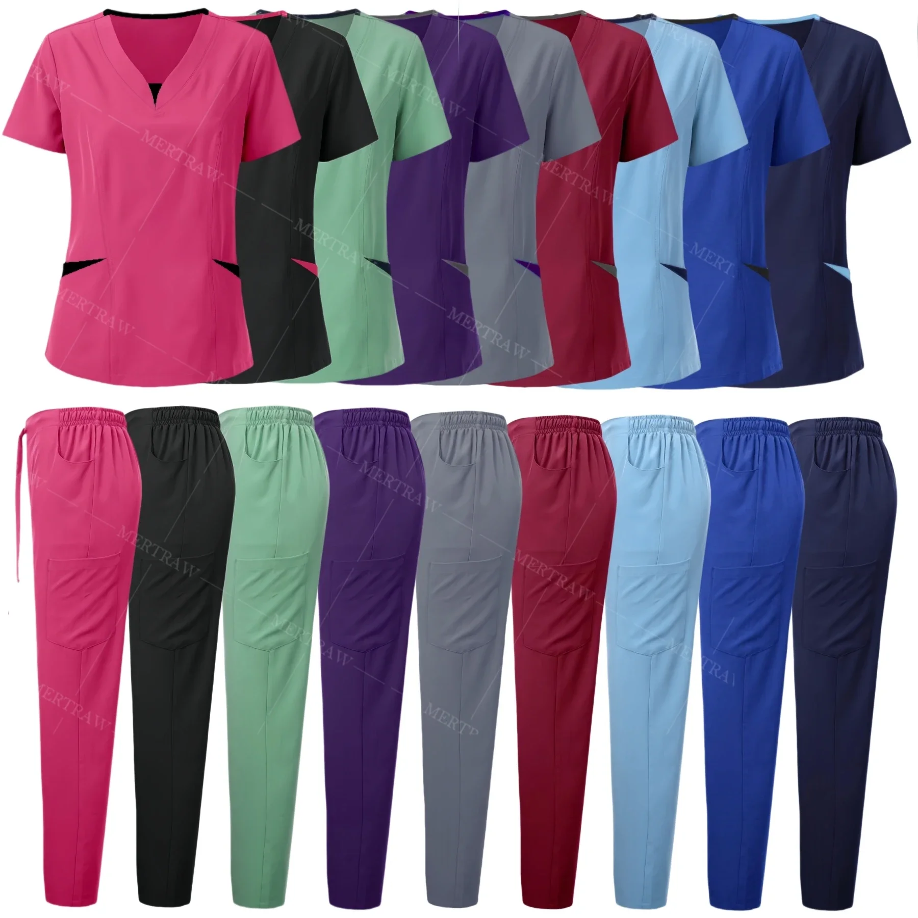 Fashionable Medical Scrubs Joggers Uniforms Nurse Doctor Dentist Tshirt Blouse Comfortable Joggers Suit Hospital Women Workwear