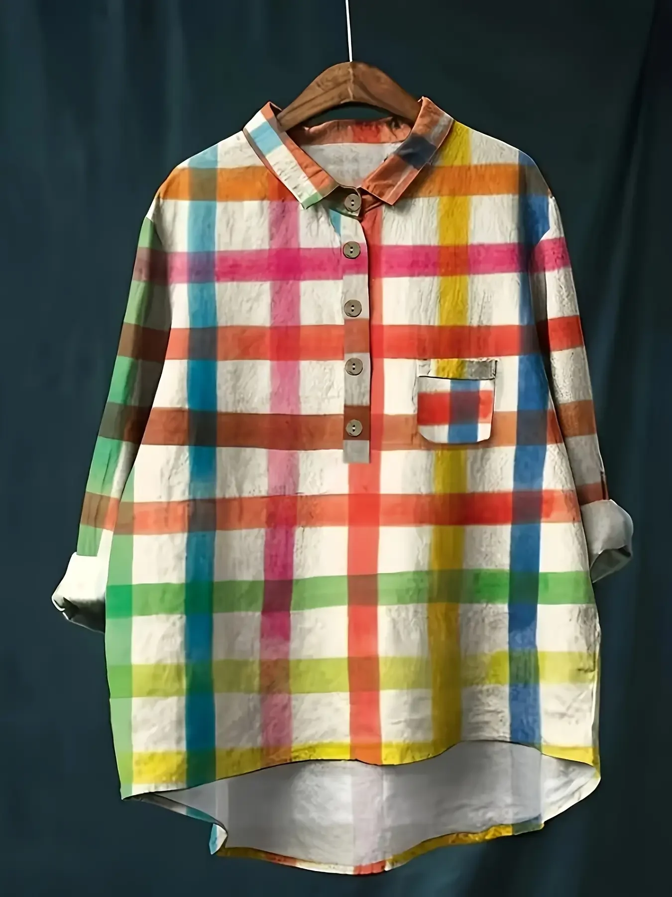 قميص نسائي كاجوال فضفاض من Passionate Rose بأزرار مطبوعة على شكل زهرة - قميص عادي