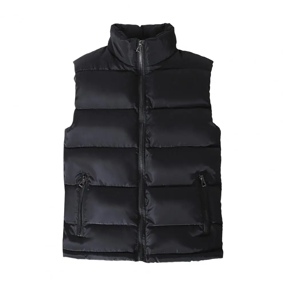 Cold Weather Outerwear Men's Stand Collar Sleeveless Down Vest with Zipper Closure Pockets Warm Comfortable Waistcoat for Winter