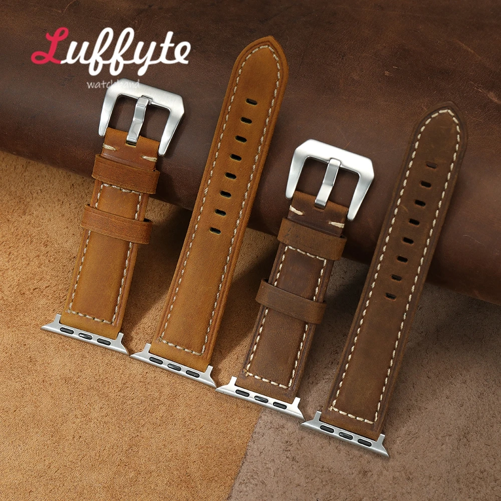 Vintage Crazy Horse Lederarmband für Apple Watch 1–10 Ultra SE 2, Rindslederarmbänder für Iwatch 38/40/41/42/44/45/46/49 mm