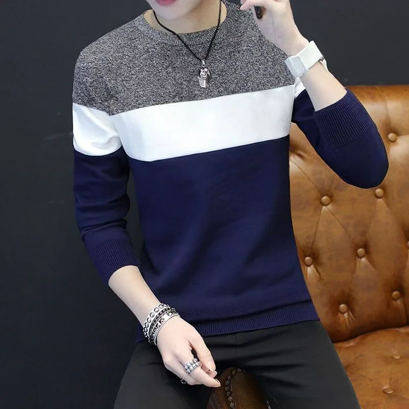 

Autumn New Knitted Sweater Men Korean Fashion Men's Knitted Base Tops Outerwear Casual Thin Cotton Mes Clothing