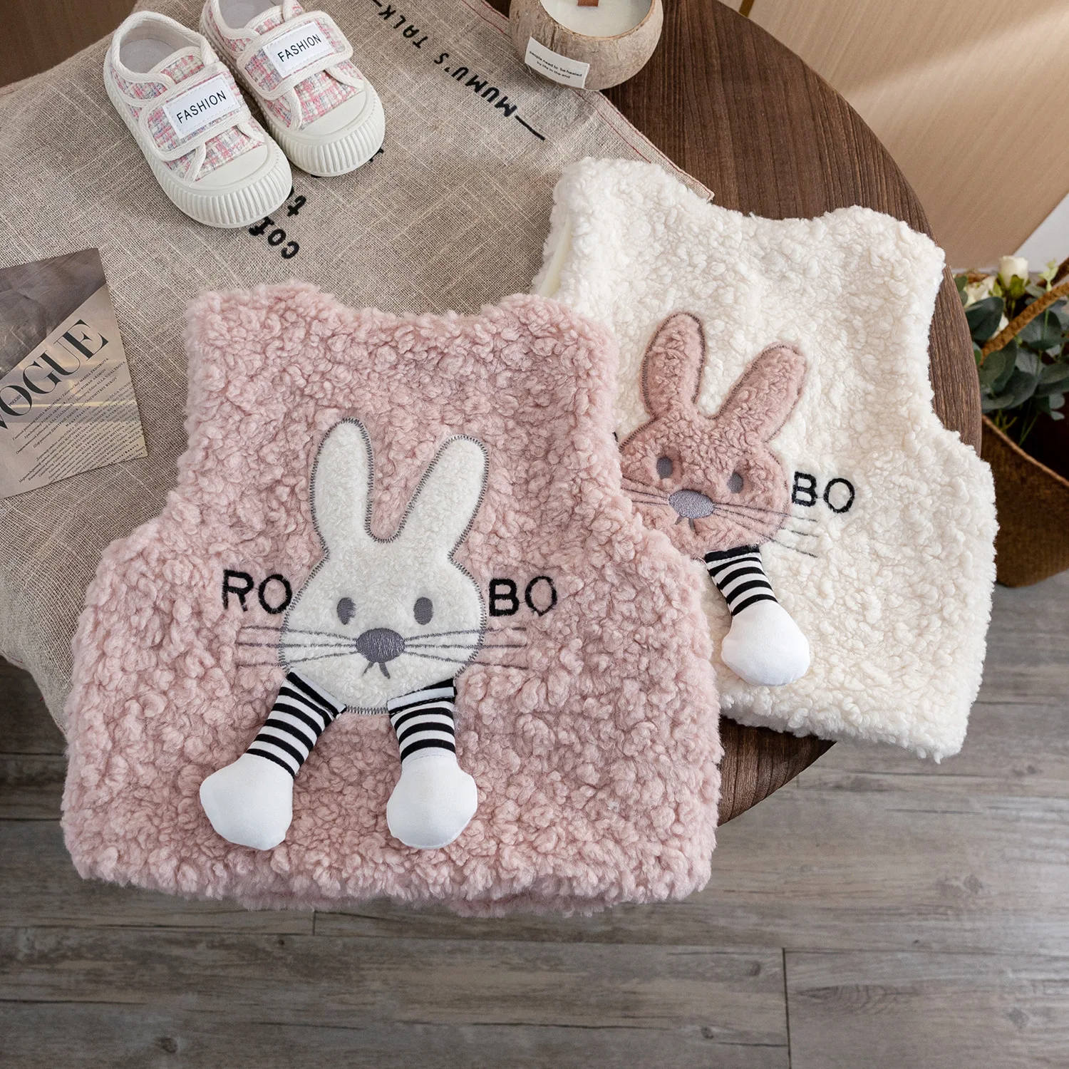 Girls Thickened Lamb Fur Vest 2025 New Baby Kids Fashionable Little Bunny Plus Waistcoat Outwear for Children's Tops Clothing