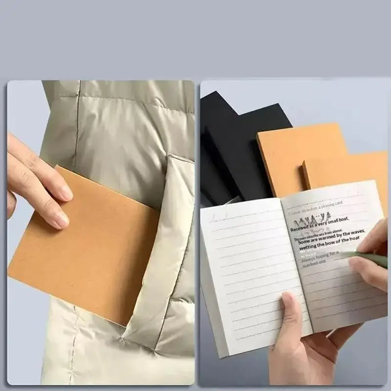 New A6 Pocket Thickened Notebook 256 Pages 128 Sheets Line Blank Grid Inner Pages Kraft Paper Cover Small Notepad Book