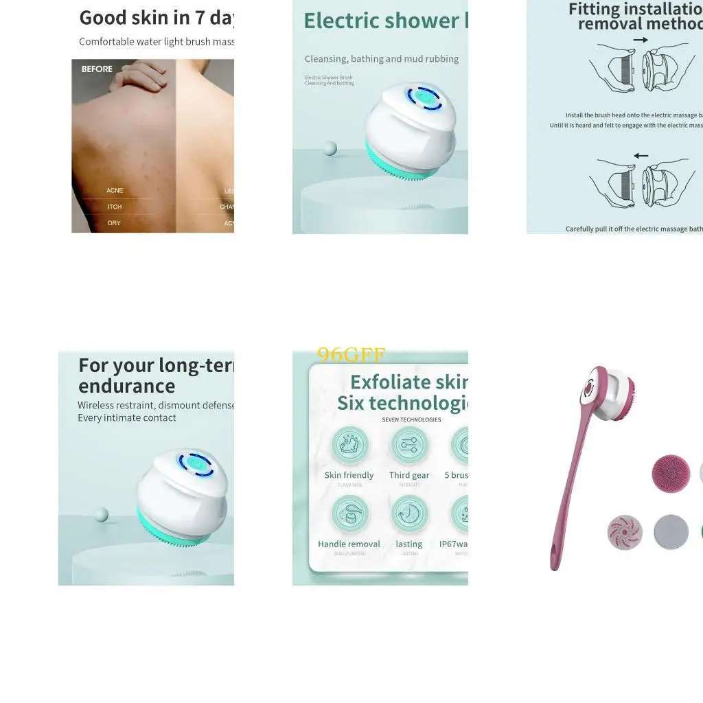 

96GF Electric Bath Brush Electric Shower Brush Electric Body Cleaning Brush Long Handle Design ABS Material for Bath Showers