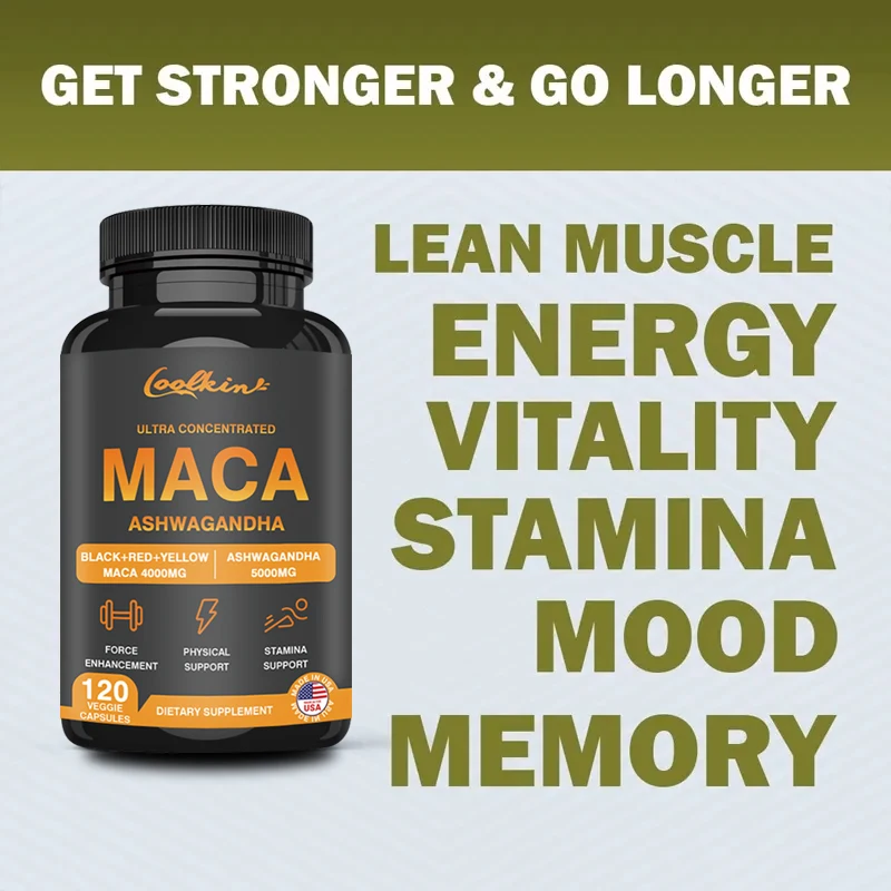 Organic Maca Root Capsules - with Ashwagandha - Muscle Mass, Endurance and Performance, Relieve Stress & Fatigue