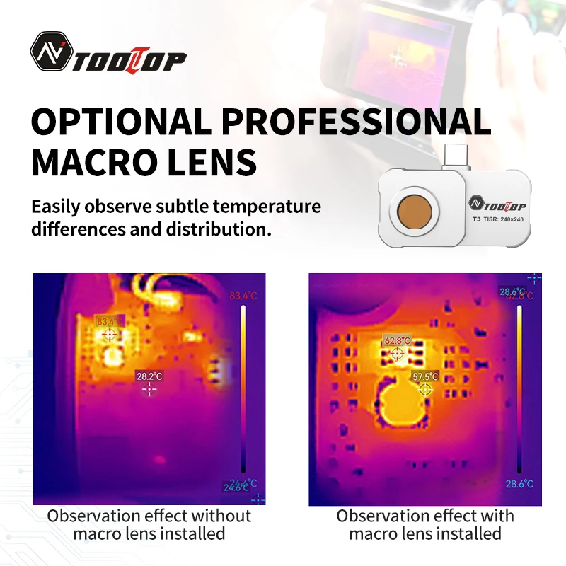 TOOLTOP T3 -20~550℃ Thermal Imaging Camera 25Hz High Frame Rate Mobile Phone Thermal Imager Type-C Infrared Camera TISR 240*240