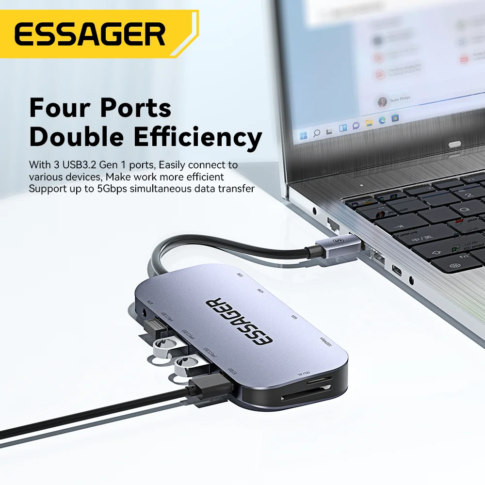 Essager 11 in 1 USB C HUB 4K 30HZ Type C Docking Station For Macbook Air Pro Adapter Splitter For Laptops HDMI-Compatible RJ45