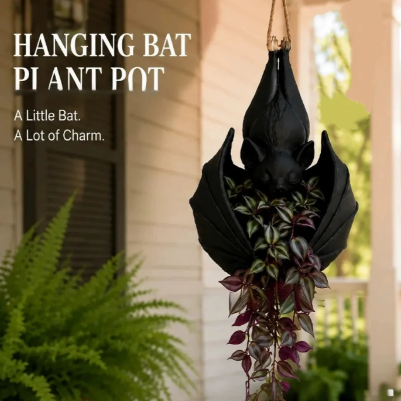 Hanging Bat Plant Pot 3D Printed Halloween Planter Plant Holder for Succulents Vines Flowers Garden Porch Balcony Patio Decors