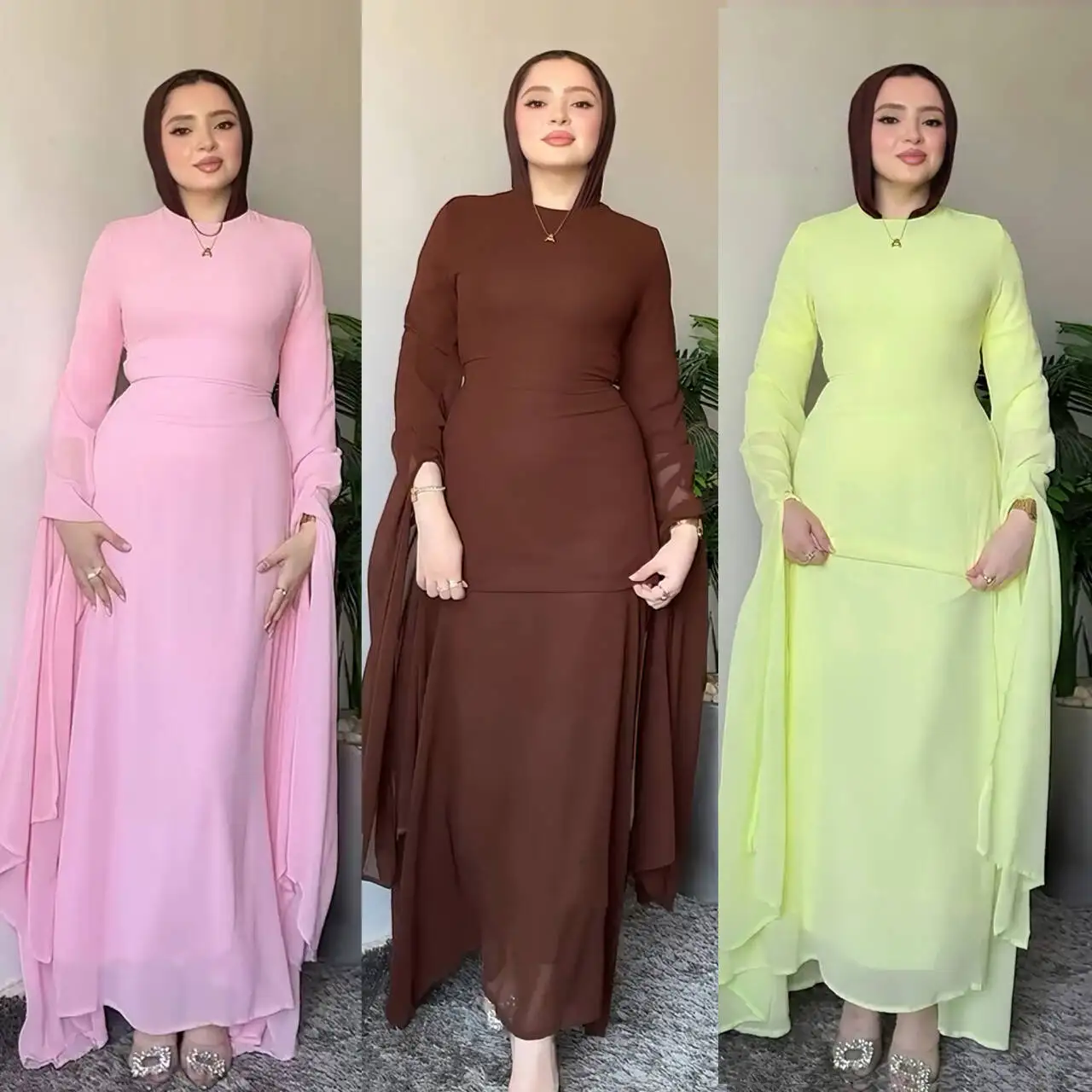 

Women Eid Dress Muslim Abaya Chiffon Sweet Solid Party Dress Kaftan Arab Long Robe Vestidos Largos Morocco Dresses Caftan 2026