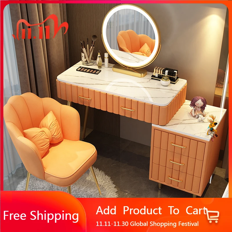 

Drawers Makeup Dressing Table Modern Luxury Bedside Stool Chair Vanity Table Girl Cosmetics Comoda Pra Quarto Home Furniture