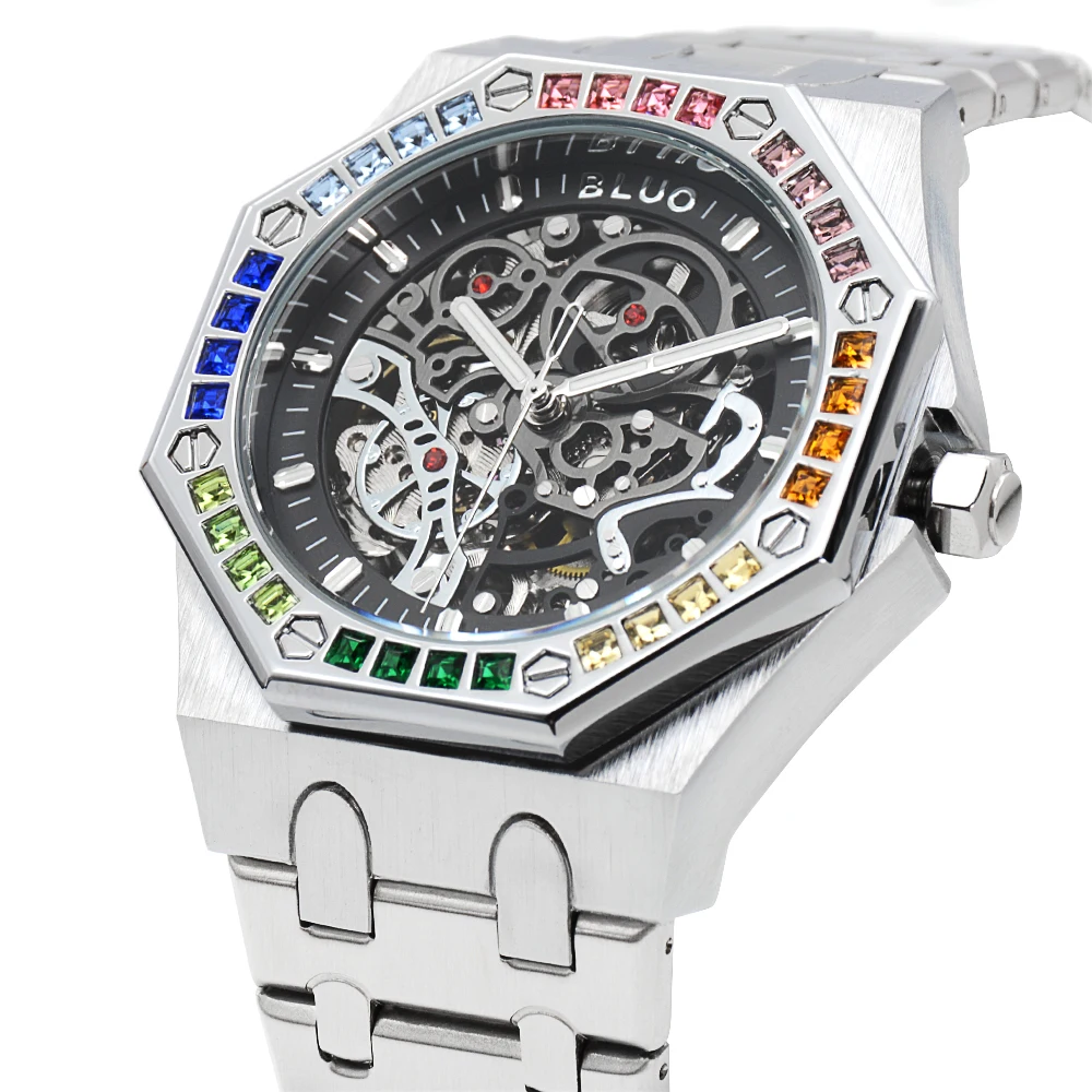 

Роскошные механические часы с автоматическим механизмом для мужчин, высококачественные деловые часы из нержавеющей стали, светящиеся наручные часы со скелетом