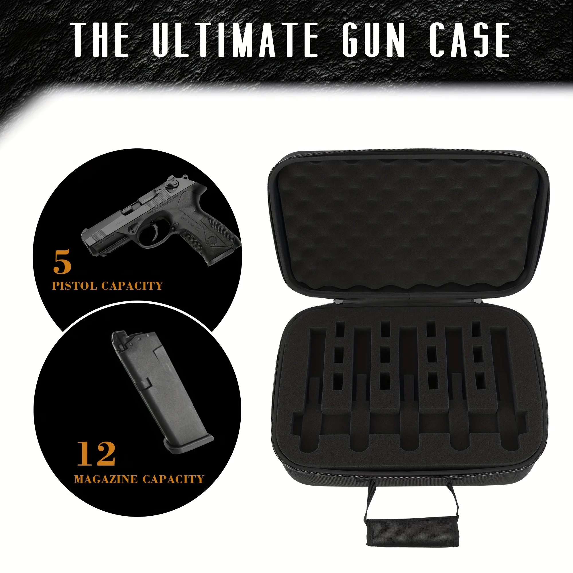 Tactical EVA Foam handgun Storage Box with 5 Handguns & 12 Magazine Portable gun storage box for Hunting Range Airgun Activities