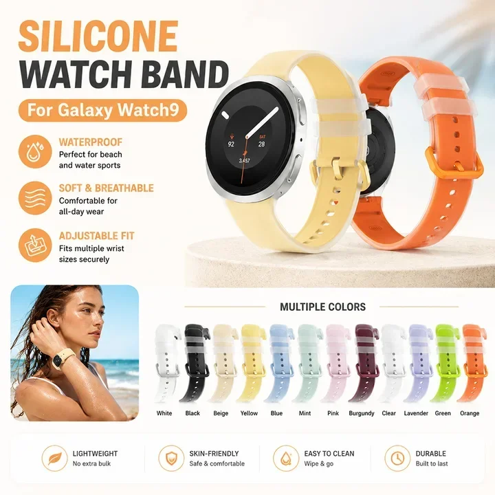 Soft Silicone Strap For Samsung Galaxy Watch 9/8 40mm 44mm Galaxy Watch 8 46mm Skin-Friendly Zero-Feeling Wear While Sleeping