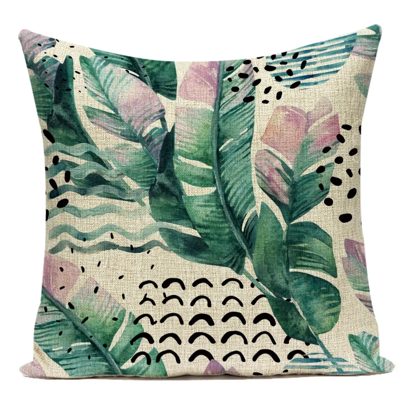 Tropical Plant Cushion Cover Cactus Green Leaves Throw Pillow Case Tropical Flowers Sofa Car Bedroom Decorative Pillow Cover