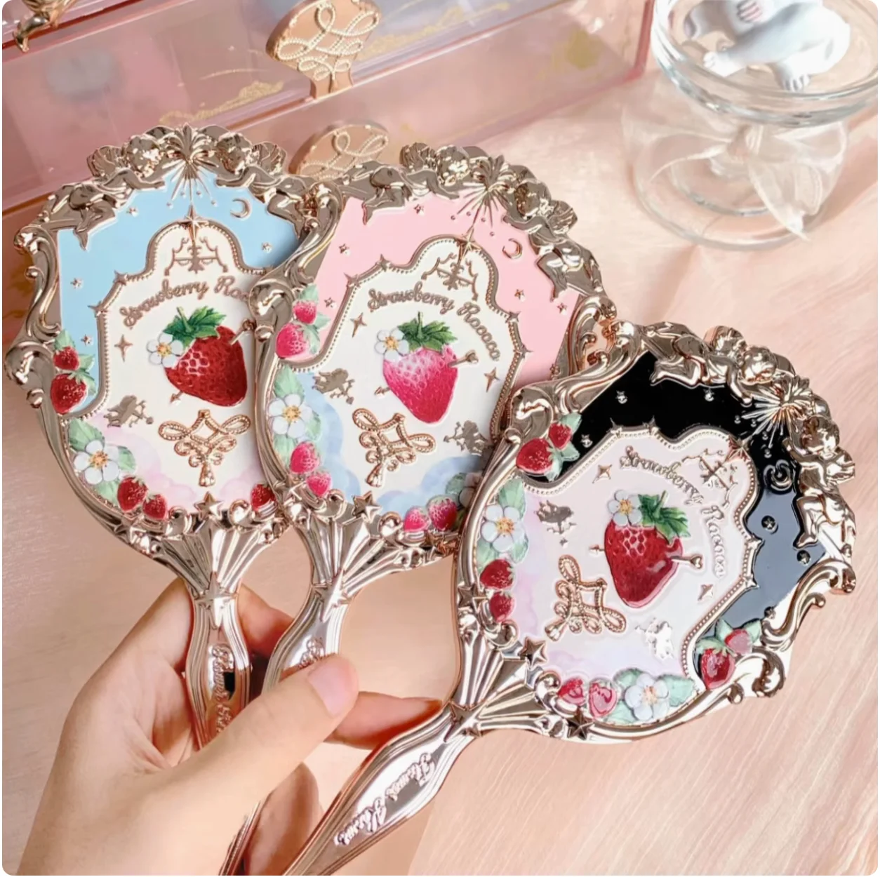 Flower Knows Hand Holding Mirror Chocolate Wonder-Shop Series Pink Brown 2 Types HD Mirror Makeup Tools Beauty