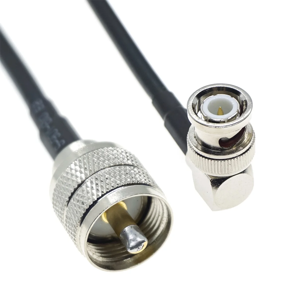 

RG58 BNC Male Right Angle to UHF Female SO239 Crimp RF Coax Pigtail Jumper 50ohm Cable