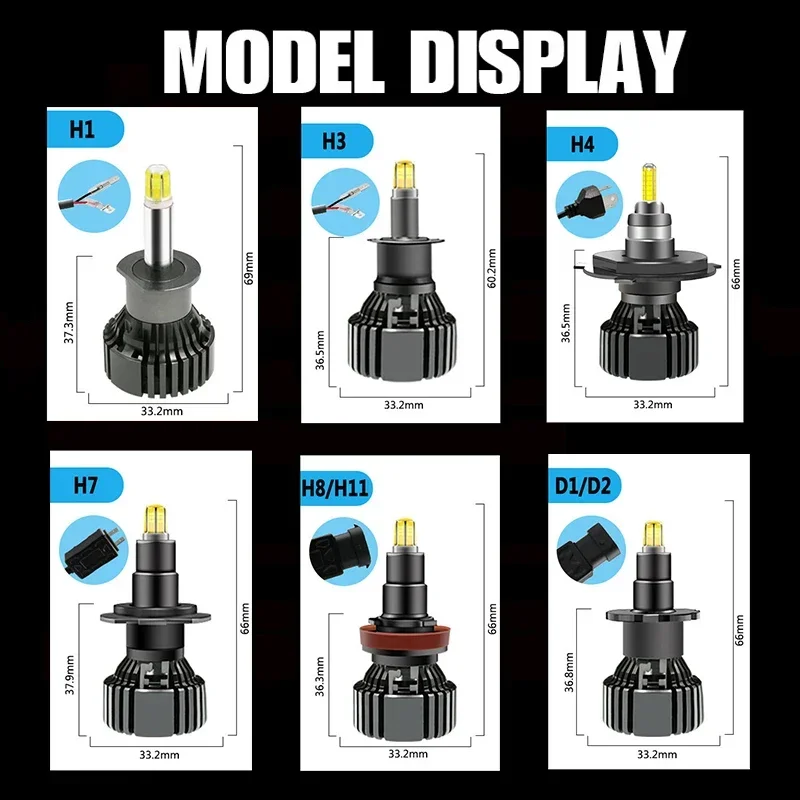 PANDUK Car Headlight Bulb H4 H1 2600000LM 2200W Canbus 360 H7 LED HB3 HB4 9012 HIR2 D1S D2S Led H11 9006 9005 Fog Lamp 6000K 12V