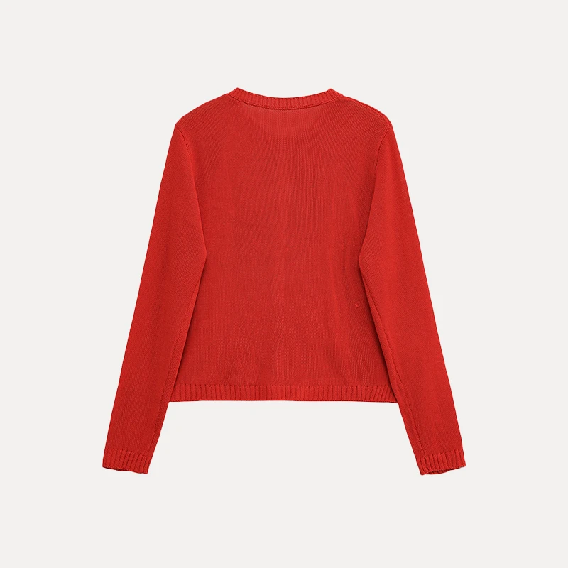 

Z 2025 New Faion Knitted Jaet Women's Simple Elegance Outerwear Long Sve round Ne Button up Polyester Fiber