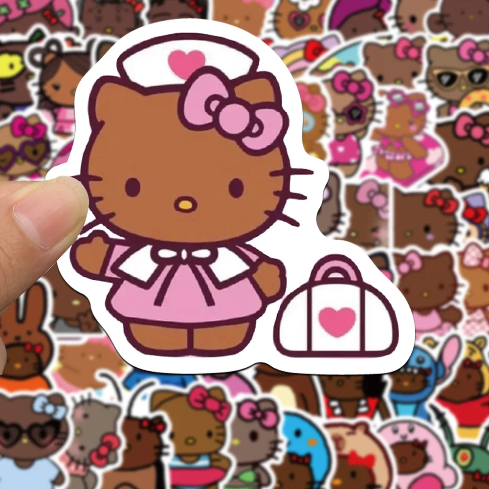 60pcs Cute Black Leather Hello Kitty Mobile Phone Decoration Stickers