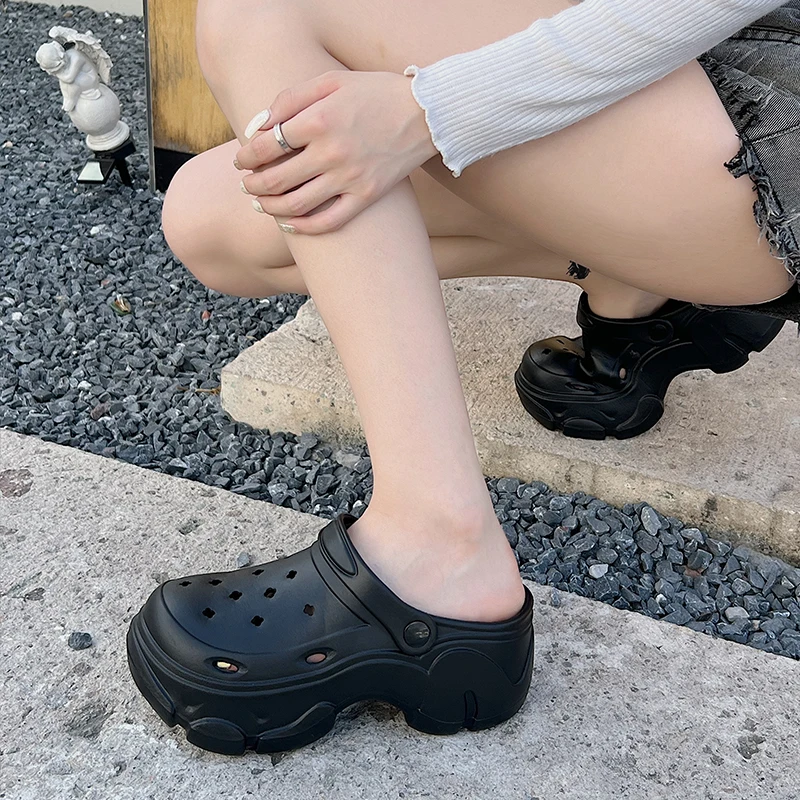 

Уличные простые дышащие пляжные нескользящие сабо с толстой подошвой, женские тапочки, модный дизайн с отверстиями