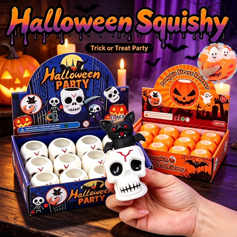 Halloween Pumpkin Skull Squeeze Pop‑Up Ghost Bat Sensory Toy Knead Calm Down ADHD Non-toxic Anxiety Relief for Party Favors Gift