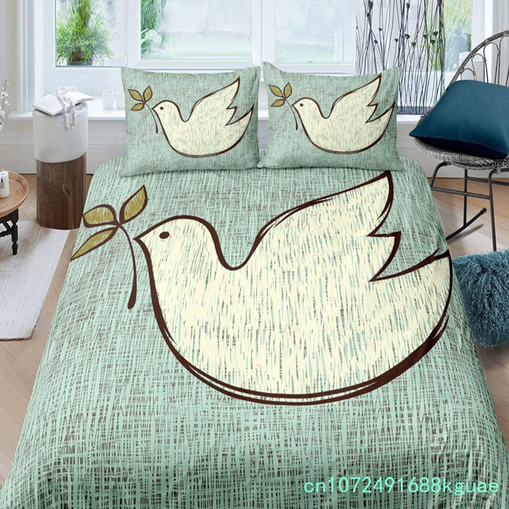 Pigeon Peace Duvet Cover Set Cute Bird Pattern King Queen Size Polyester Comforter Cover With Pillowcase For Teens Bedding Set