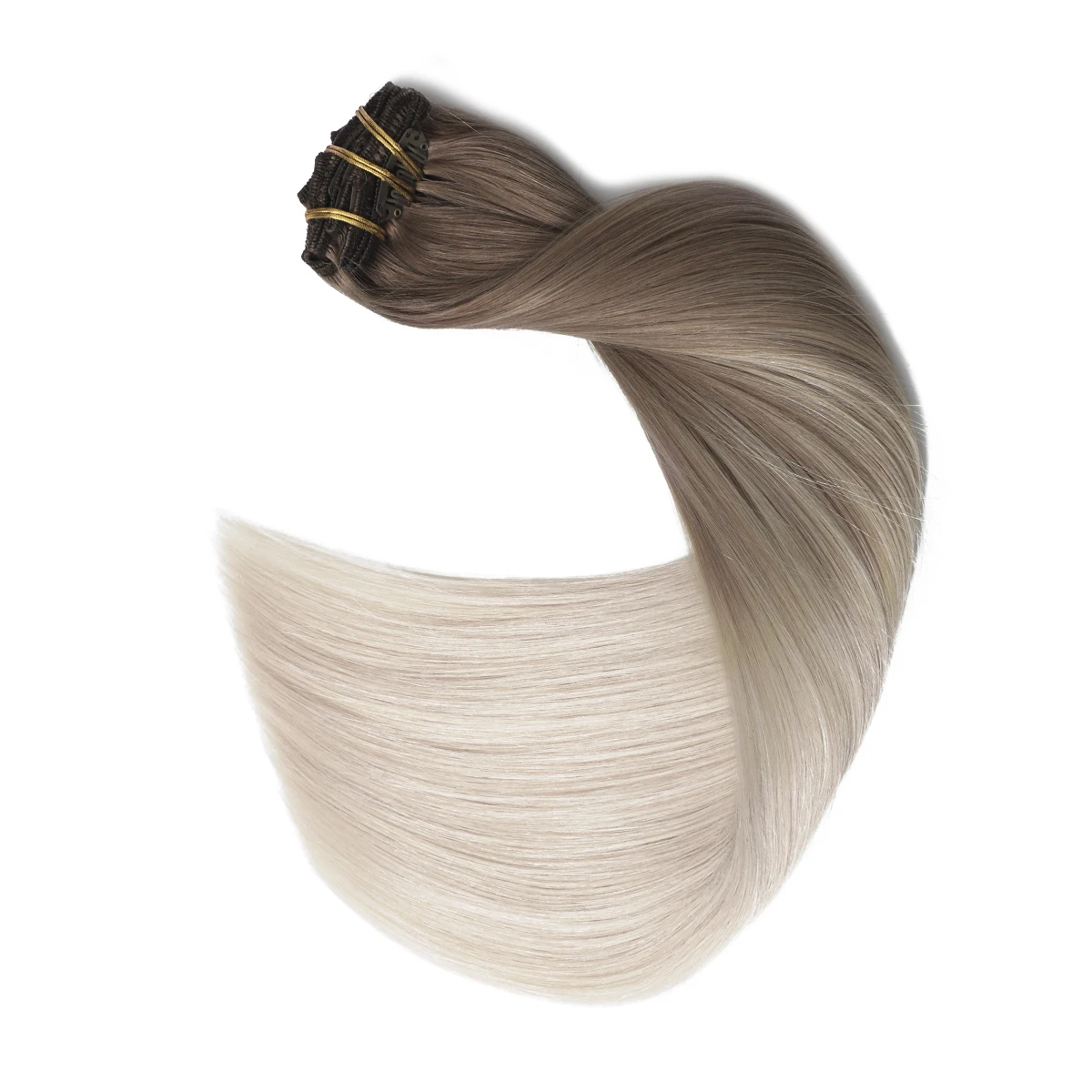 XDhair Clip In Hair Extensions 100g 120g Ombre Color Ash Brown to Platinum Blonde Clip in Hair Extensions