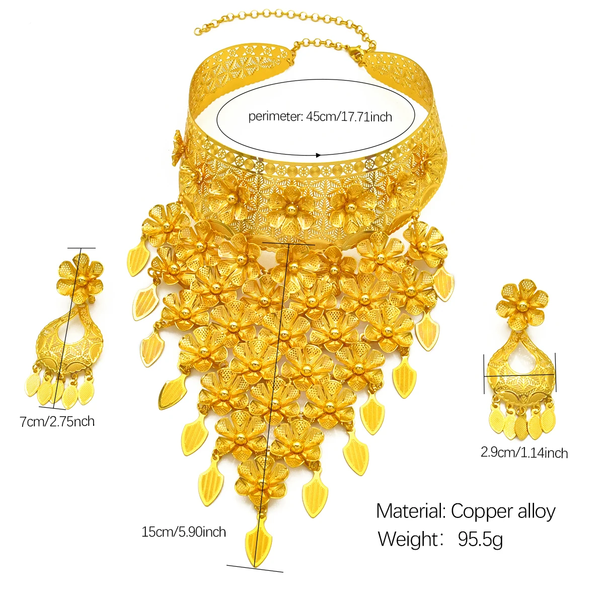 Luxury Dubai Gold Color Jewelry Sets Tassel Long Necklace and Earrings For Women Wedding Jewelry Accessories Party Gifts