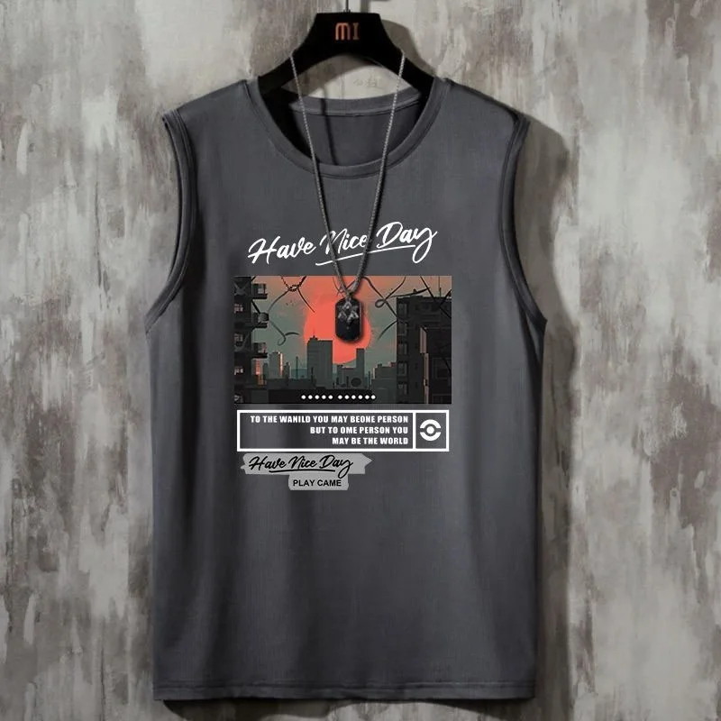 

2024 new loose casual sleeveless camisole breathable quick drying sports basketball sleeveless shirt round neck American trend