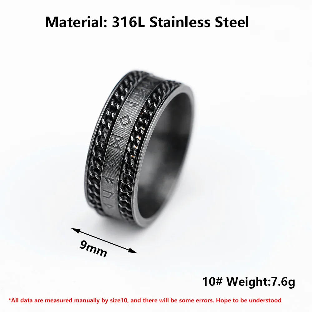 حلقة رونية بسلسلة دوارة للرجال ، فولاذ مقاوم للصدأ 316L ، تميمة فايكنغ ، موضة عتيقة ، مجوهرات ، شحن مجاني ، جديد ، هدية