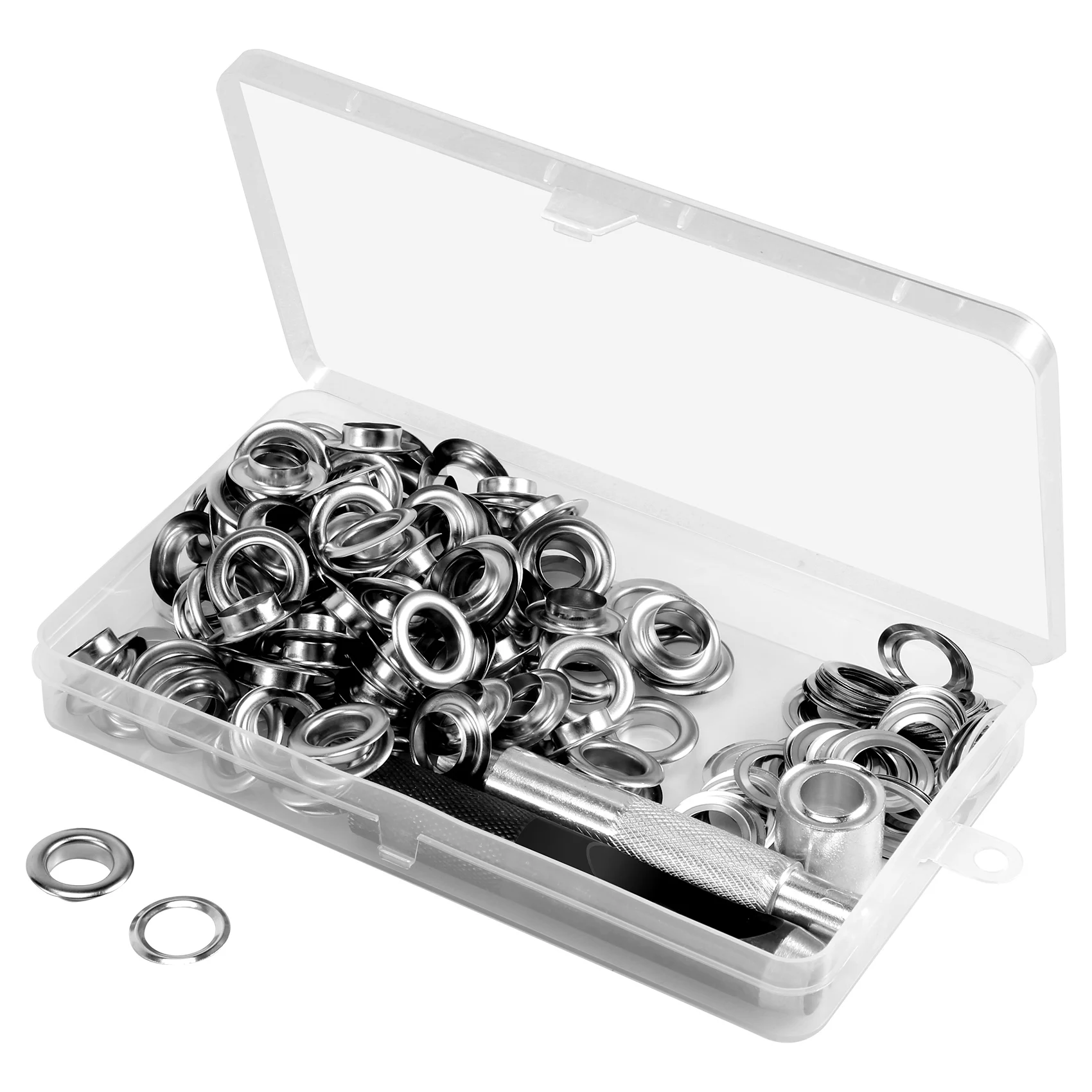 120 Sets Grommet Eyelets Tool Kit, Grommet Kit 1/2 Inch Eyelets with Tools and Storage Box SilverT98C