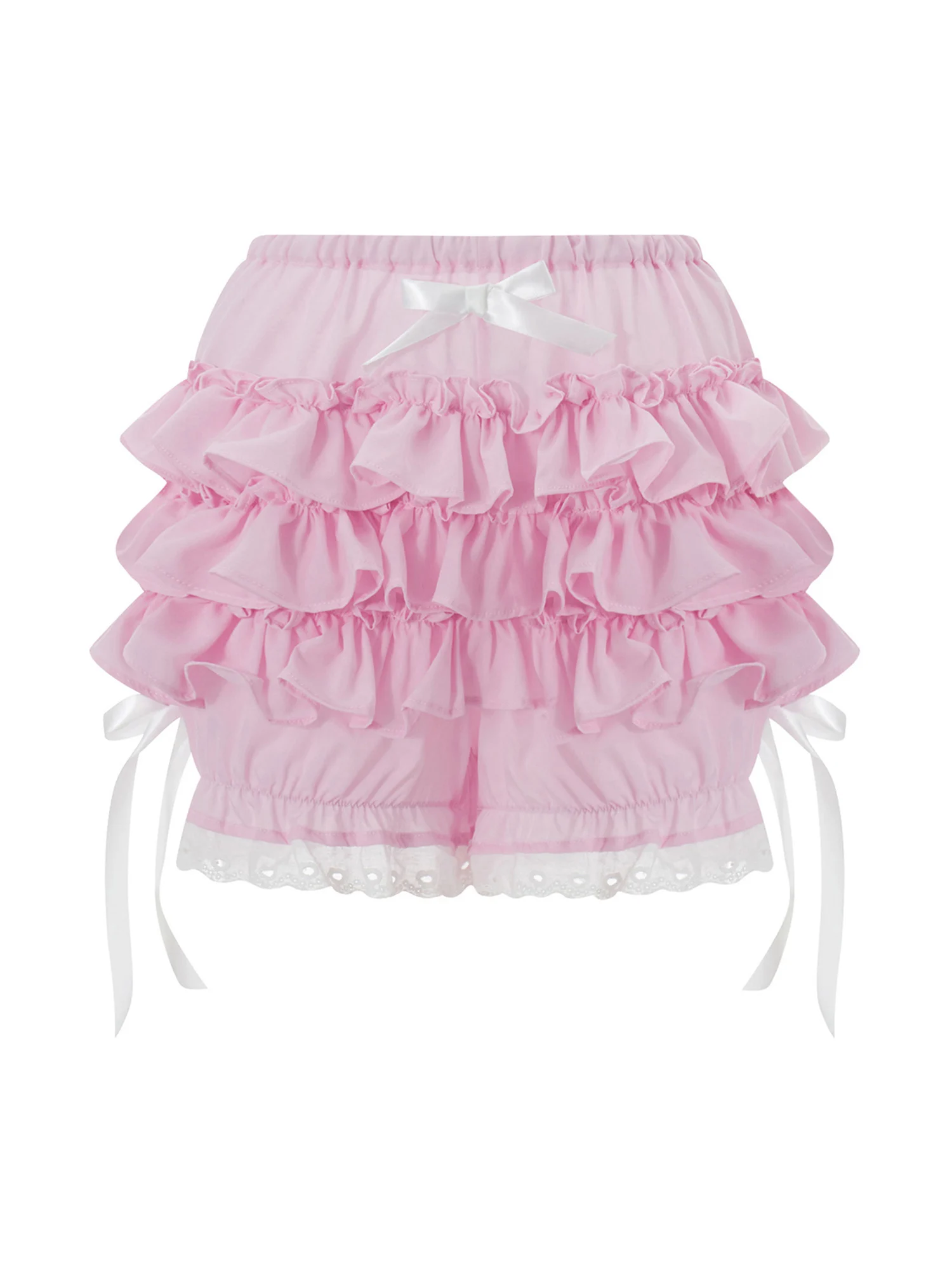 

Women Y2k Layered Lace Shorts Ruffled Trim Bloomers Shorts Bow Cute Lolita Pumpkin Short Pants Streetwear