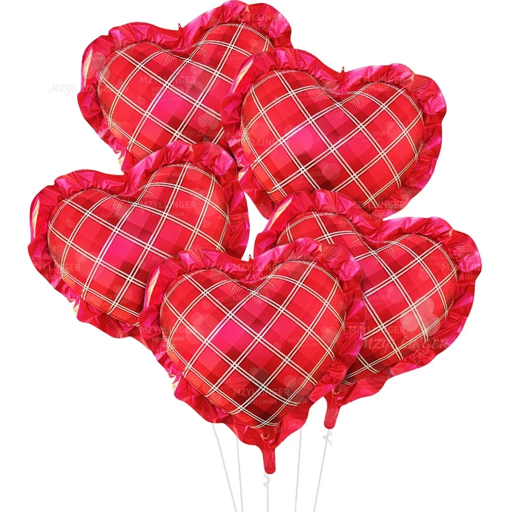 5 Stück 27 Zoll herzförmige Aluminiumfolienballons mit Spitzenmuster, geeignet für Geburtstage, Hochzeiten, Heiratsanträge, Jahrestage und Partydekorationen. – Detail 8